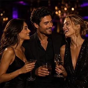 Friends meeting at a premium lifestyle event