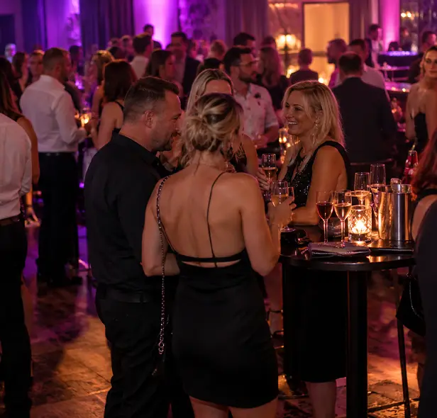 Friends meeting at a premium lifestyle event